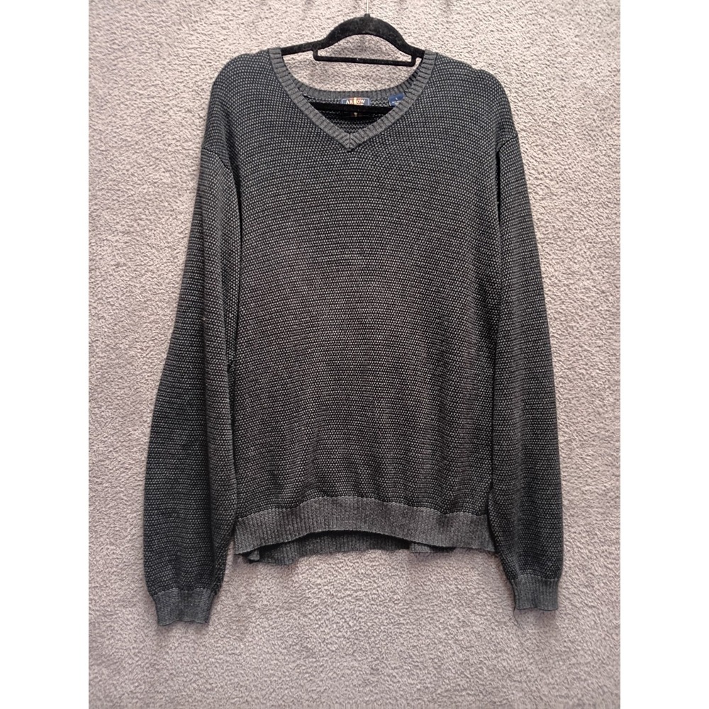 Arrow USA 1851 Men's V-Neck‎ 100% Cotton Sweater Gray Textured Knit Size L